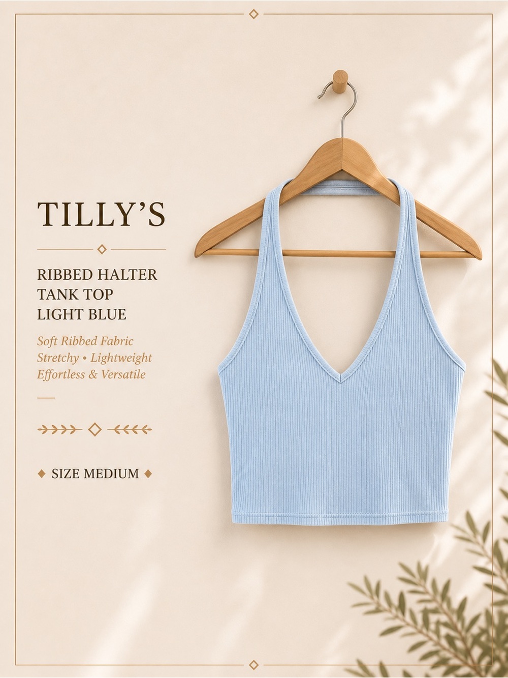 Tilly’s Ribbed Halter Tank Top Medium Light Blue Stretch Crop